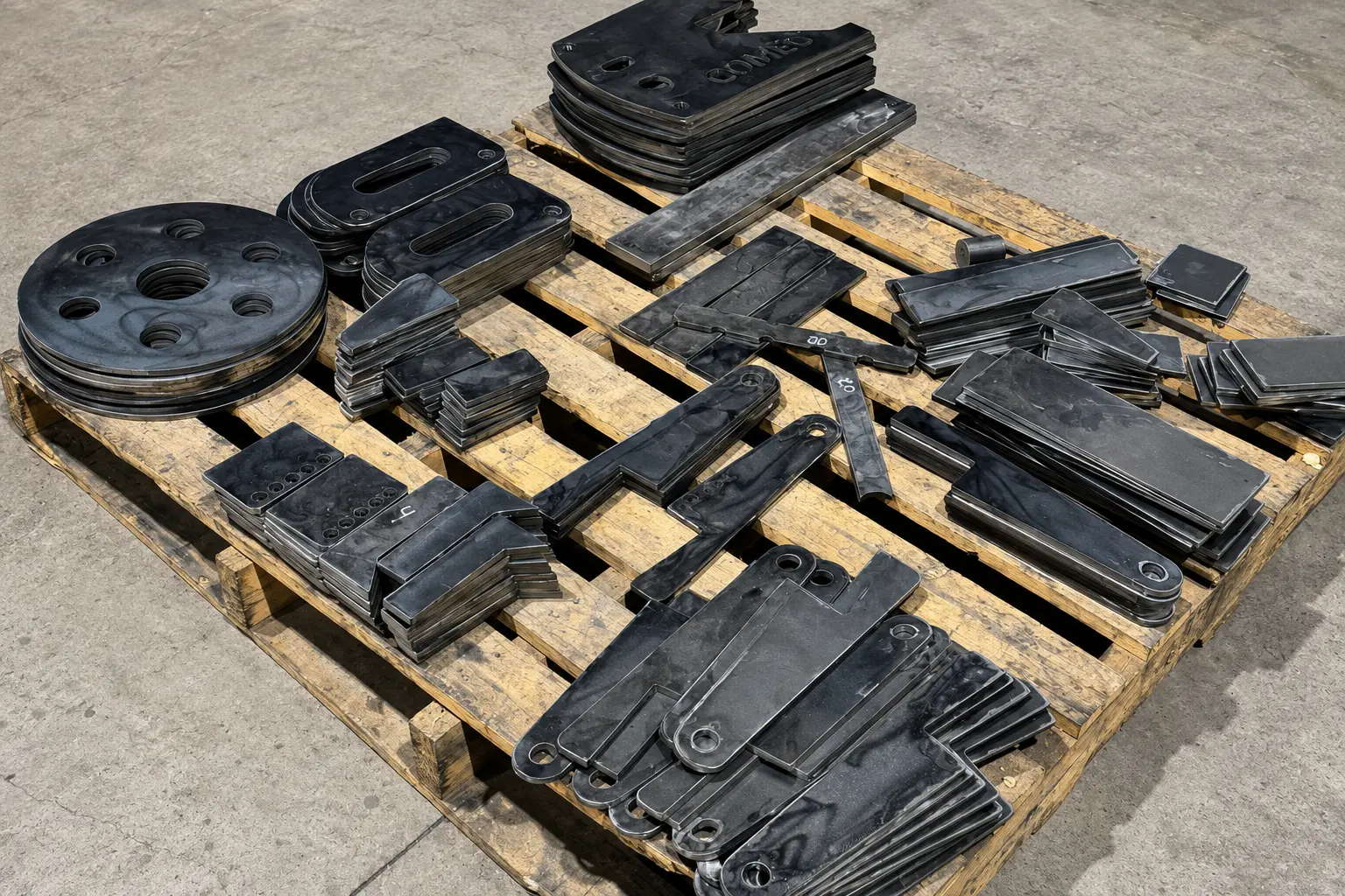 Piezas metálicas reales fabricadas en distintas formas y tamaños